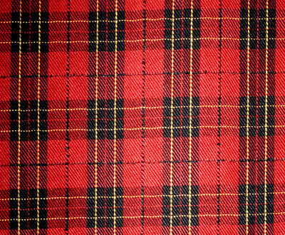 A typical Scottish tartan, making squares and rectangles of various colours.