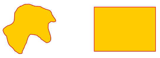 Two closed shapes: on the left, a random curved scribble; on the right, a rectangle.