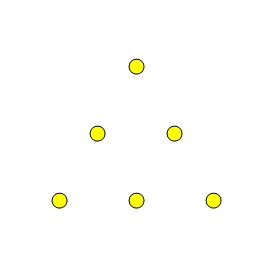Six dots arranged in a triangular pattern with three dots on each side.