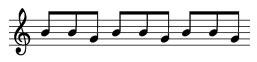 A music stave, showing three repeating triplets of notes.