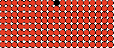8 rows of 19 red apples in lines with the 10th apple in the first row coloured black