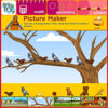Screen grab of a Brainpop Picture Maker activity. The student has constructed a pigeon-squirrel repeating pattern on the branch of a tree.