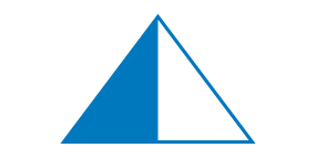 Triangle partitioned vertically into two equal parts. One half is white; the other half is shaded.