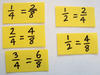 Cards marked with equivalent fractions.
