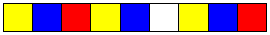 Nine squares in a row: coloured yellow, blue, red, yellow, blue, blank, yellow, blue, red. The student fills in the blank.