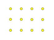 Twelve yellow dots arranged in a three by four pattern.