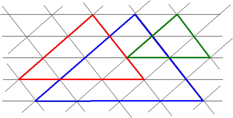The original grid of lines, with various sizes of triangle highlighted.