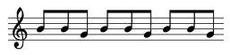 A music stave, showing three repeating triplets of notes.