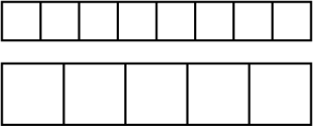 A long box divided into eight square sections. Below it, a second box divided into five sqaure sections. Box long boxes measure 10 cm in length. 10