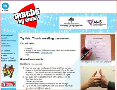 Sample score sheet, image of thumb wrestling and some instructions.
